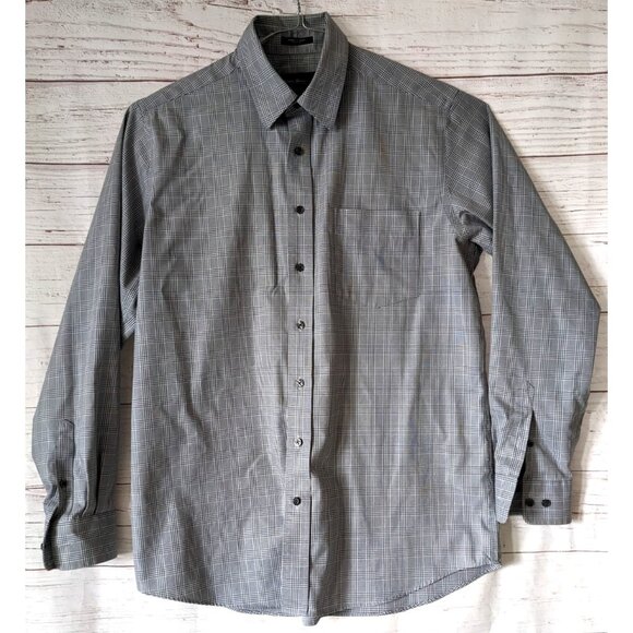 Eddie Bauer Men's Shirt Gray Tall Wrinkle Resistant Button Down Plaid Cotton L - Picture 1 of 10
